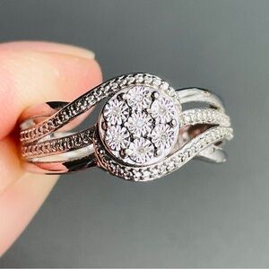 Jewelili Sterling Silver With Natural White Diamonds Ring